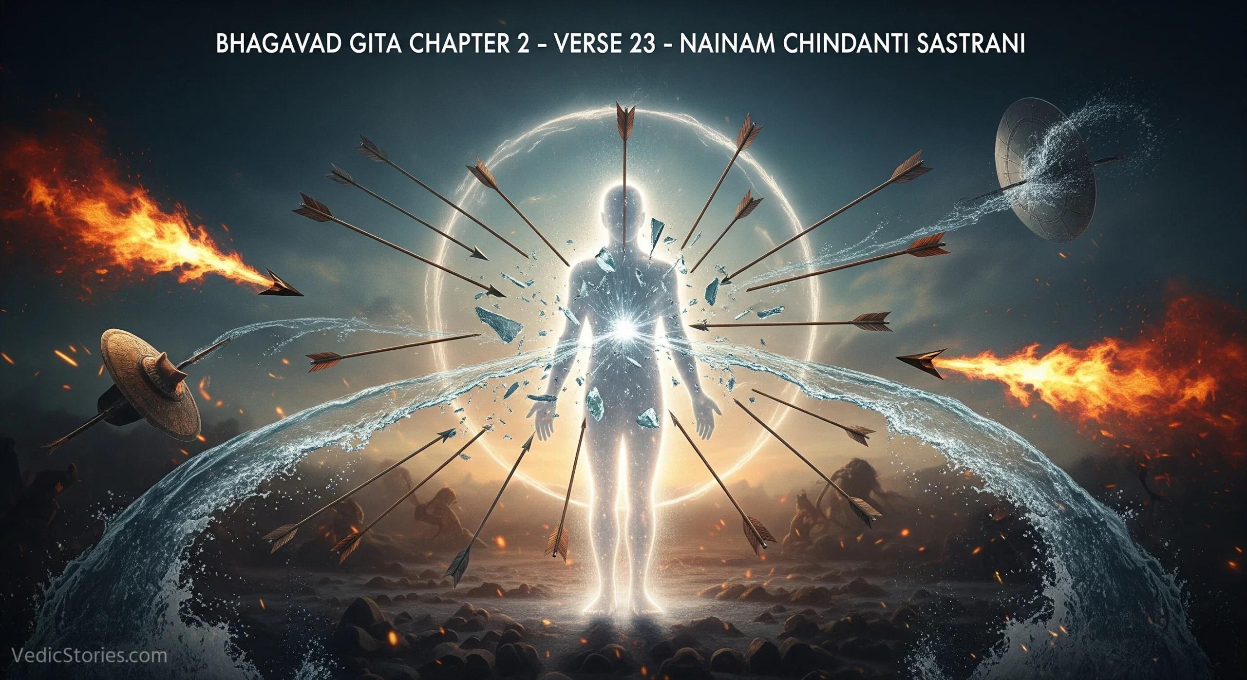 Bhagavad Gita Chapter 2 – Verse 23 – Nainam Chindanti Sastrani scaled Vedic Stories