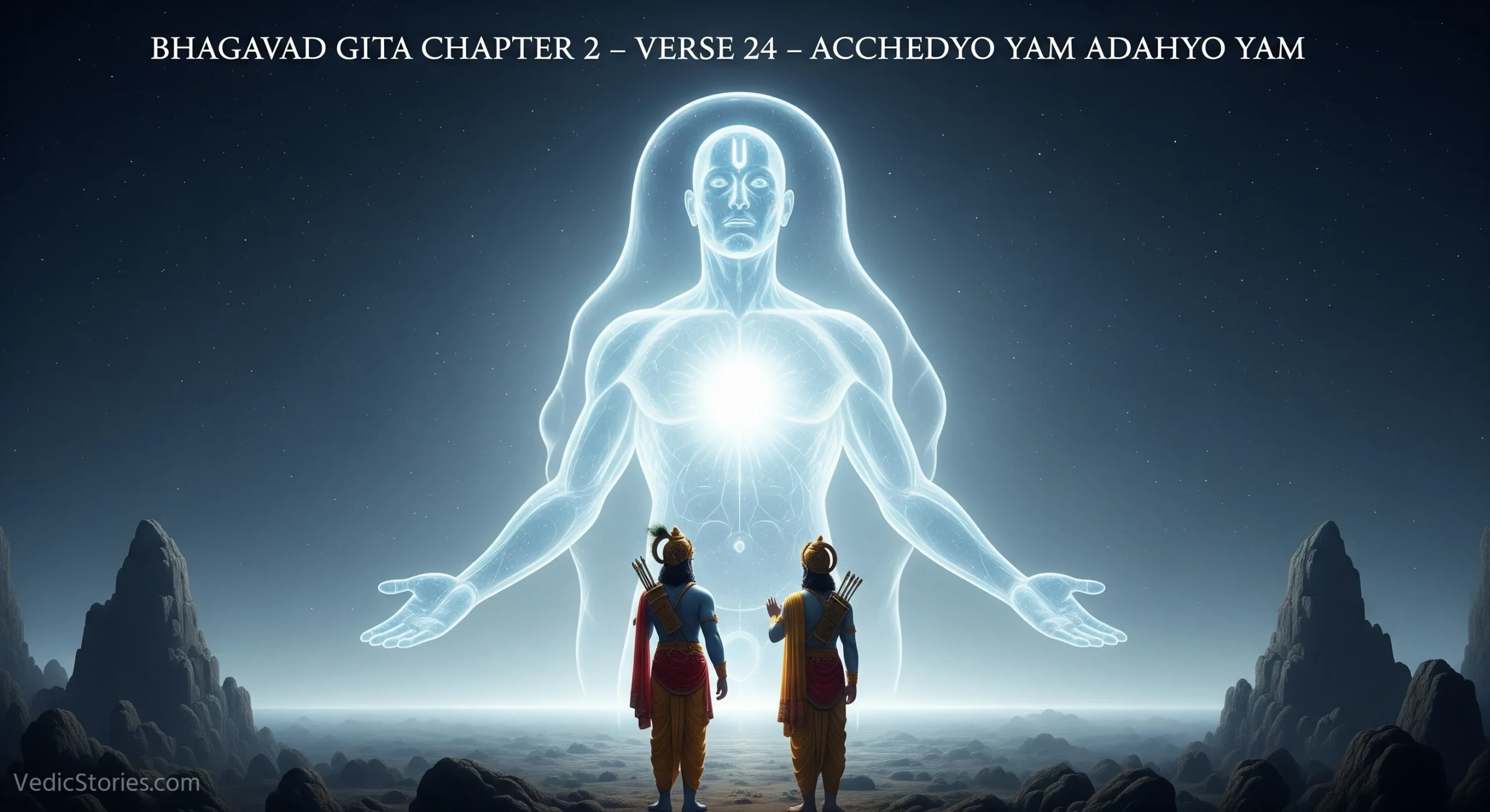 Bhagavad Gita Chapter 2 – Verse 24 – Acchedyo Yam Adahyo Yam scaled Vedic Stories