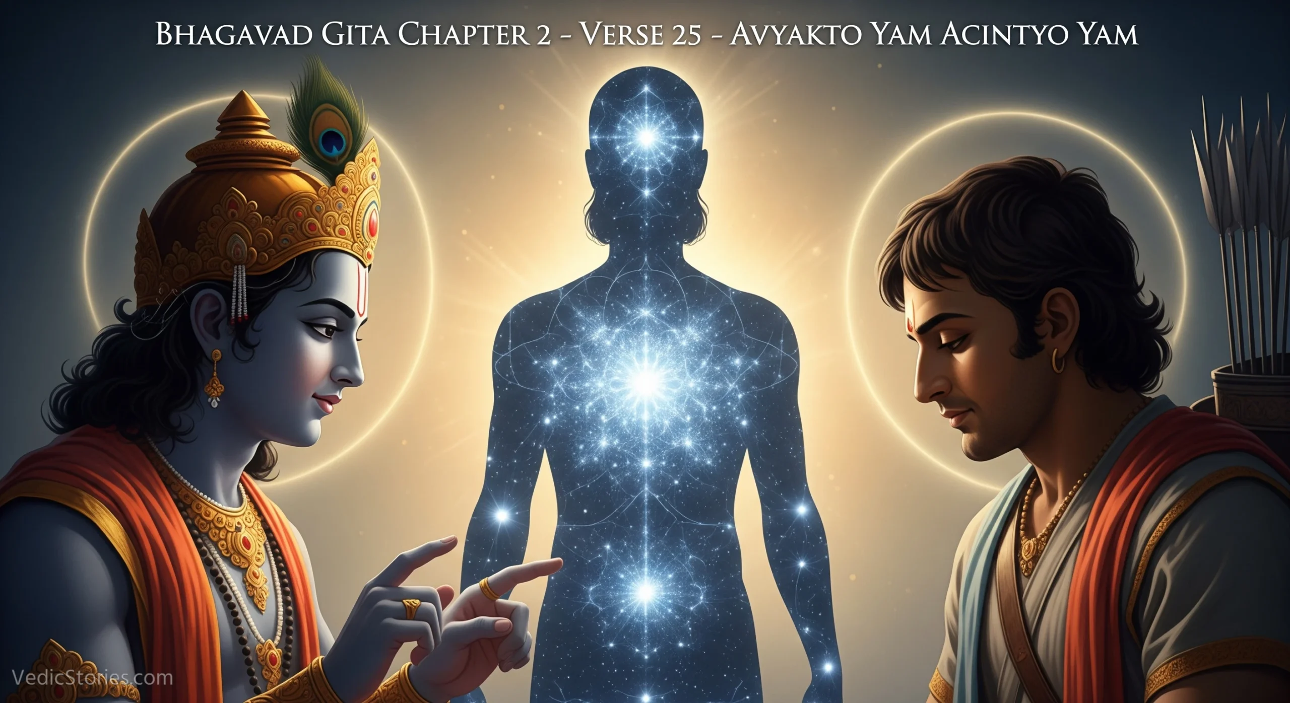 Bhagavad Gita Chapter 2 – Verse 25 – Avyakto Yam Acintyo Yam scaled Vedic Stories