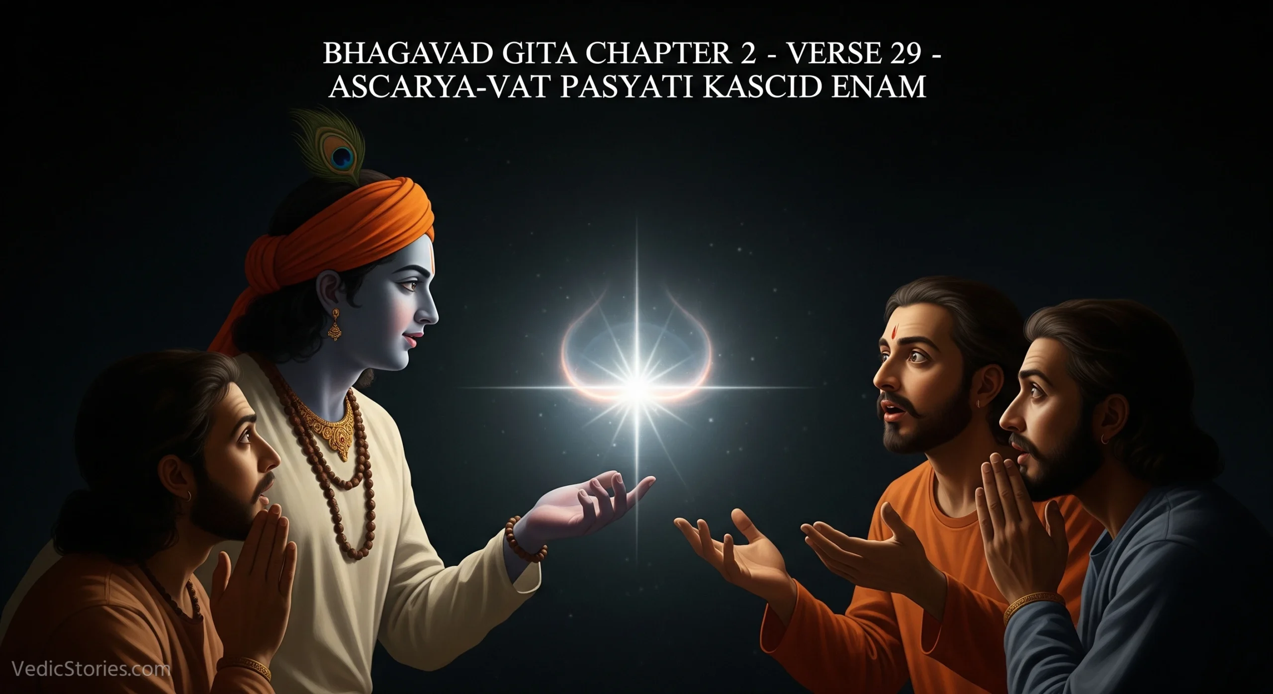 Bhagavad Gita Chapter 2 – Verse 29 – Ascarya vat Pasyati Kascid Enam scaled Vedic Stories