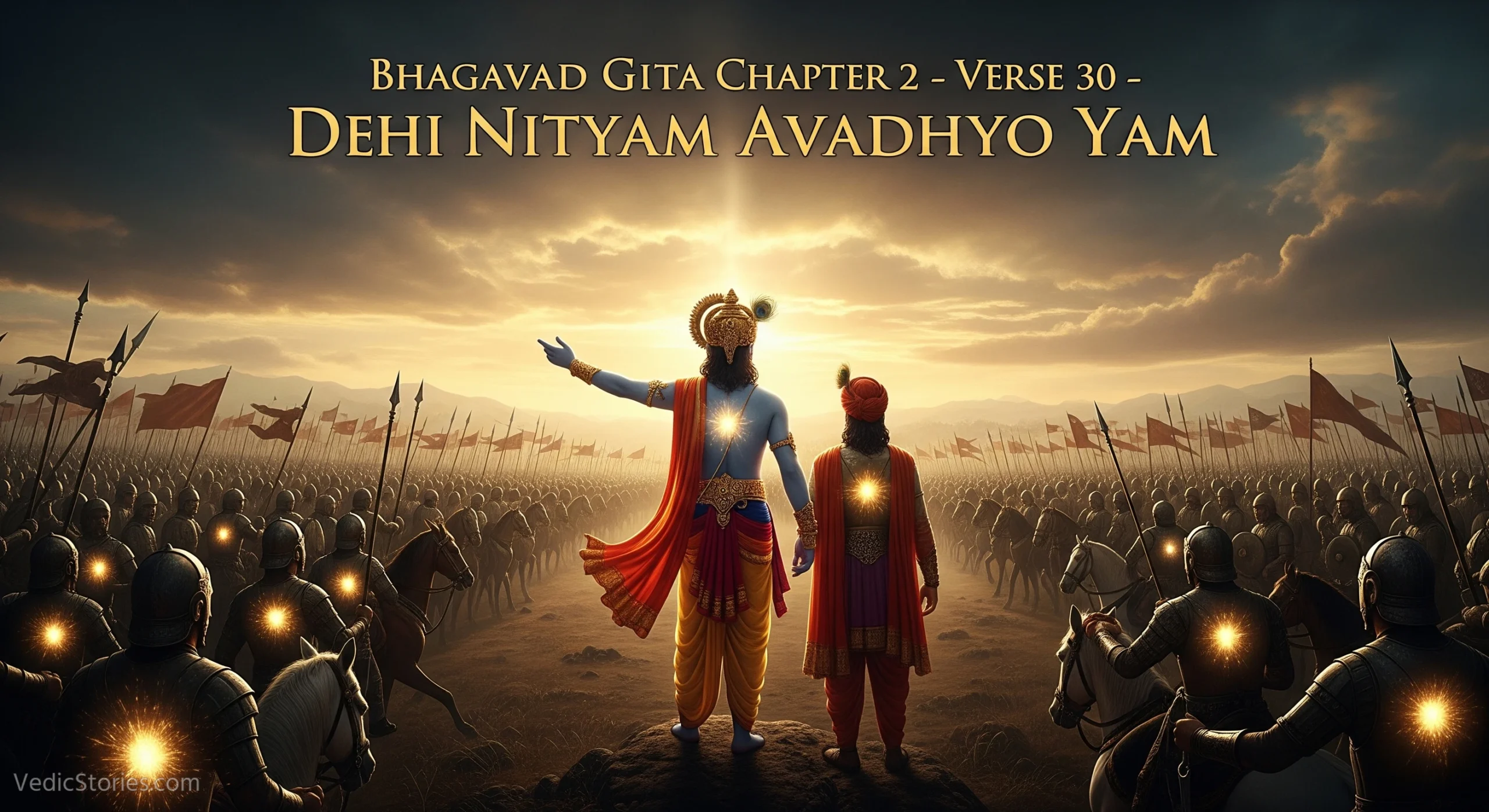 Bhagavad Gita Chapter 2 – Verse 30 – Dehi Nityam Avadhyo Yam scaled Vedic Stories