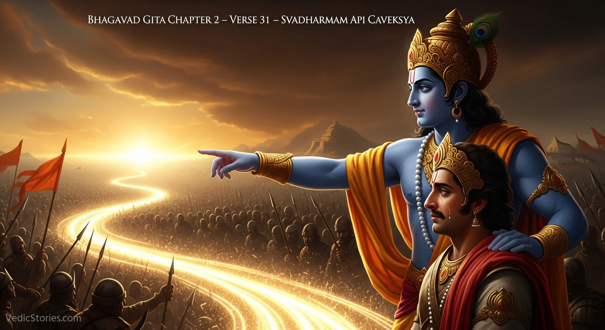 Bhagavad Gita Chapter 2 – Verse 31 – Svadharmam Api Caveksya scaled Vedic Stories