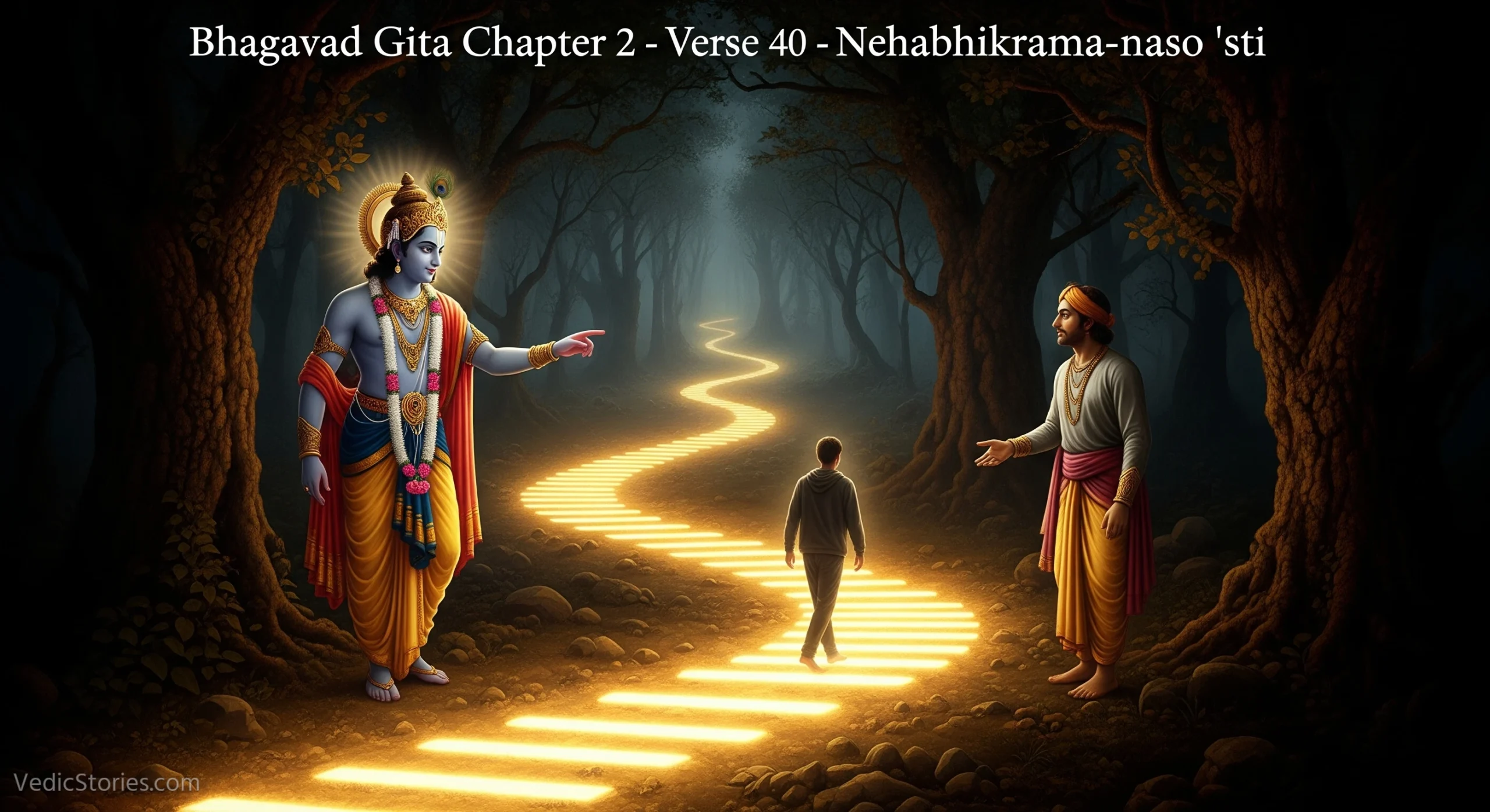 Bhagavad Gita Chapter 2 – Verse 40 – Nehabhikrama naso sti scaled Vedic Stories