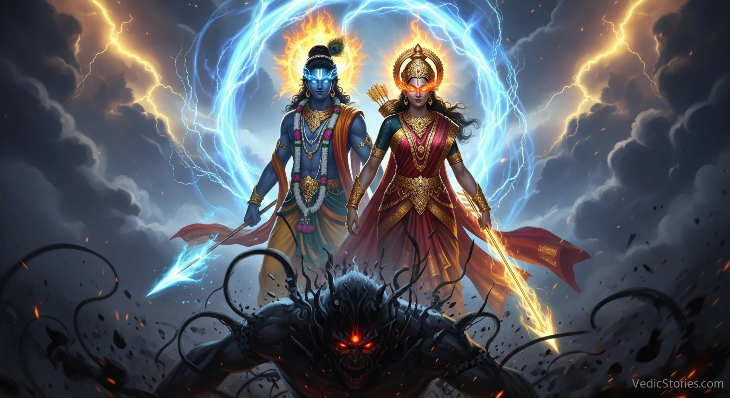 Krishna and Satyabhama's victory over Narakasura